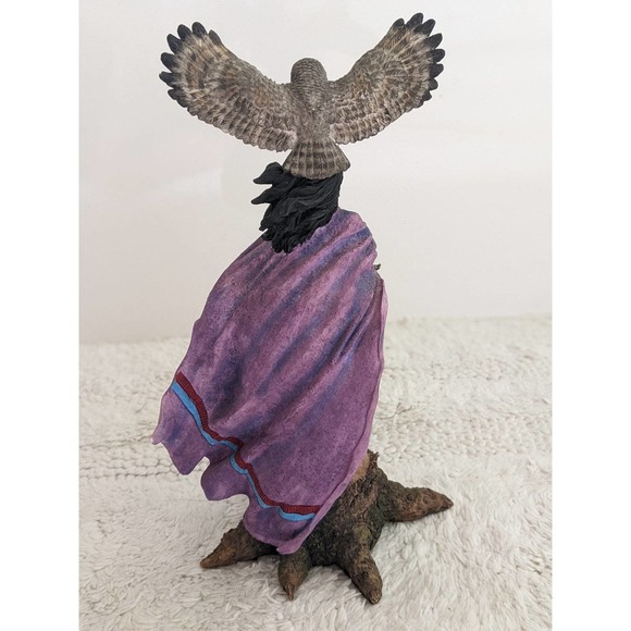 pacific owl native girl in purple robe statue figurine STUMP OF TREE - Picture 4 of 5